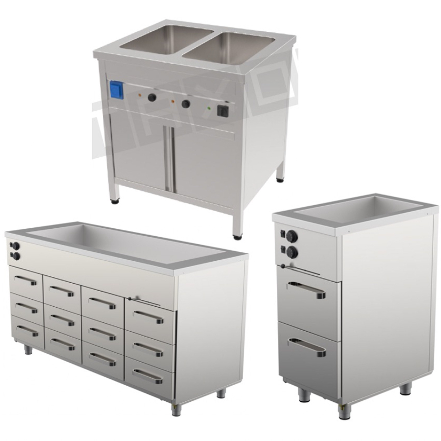 HEATED BAIN MARIES WITH HEATED CUPBOARDS