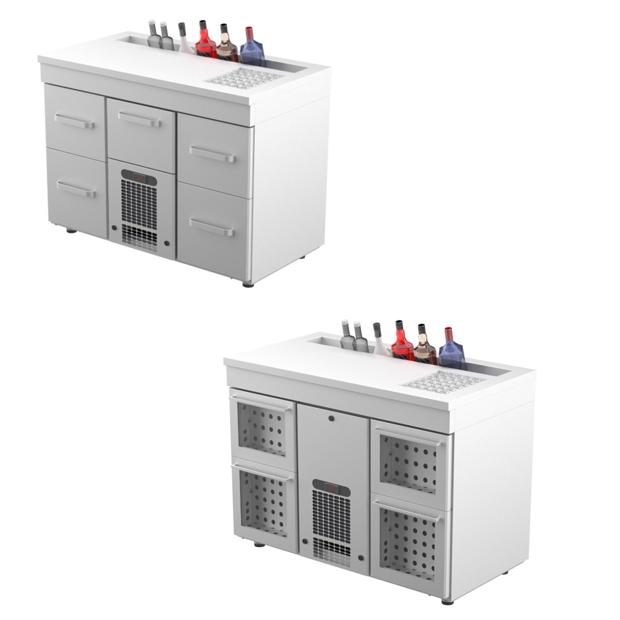 BAR REFRIGERATED COUNTER WITH BOTTLE WELL & ICE WELL