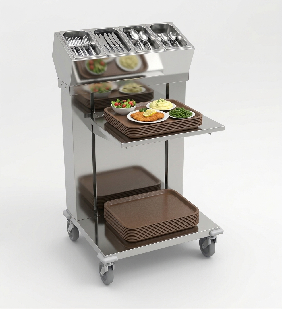 ADJUSTABLE CUTLERY AND TRAY TROLLEYS