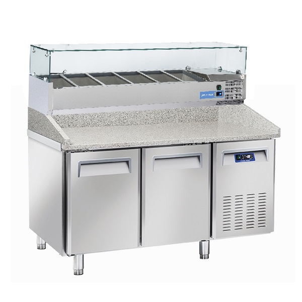 PIZZA PREPARATION COUNTER WITH 2 DOORS & DISPLAY 5 x GN 1/3 + 1 x GN 1/2