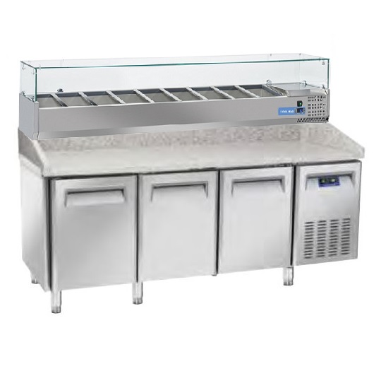 PIZZA PREPARATION COUNTER 3 x DOORS GN 1/1 + COLD DISPLAY 9 x GN 1/3