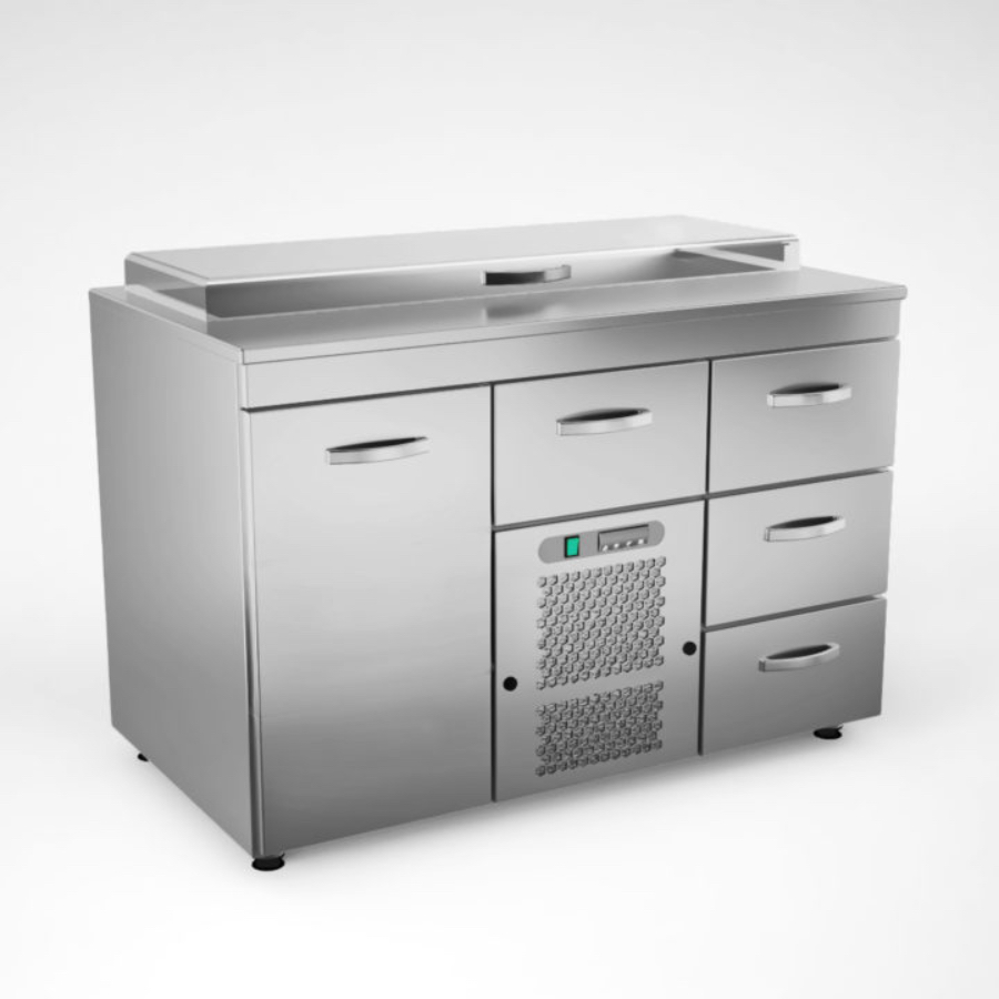 COOLING PREPARATION COUNTER WITH 1 DOOR + 4 DRAWERS