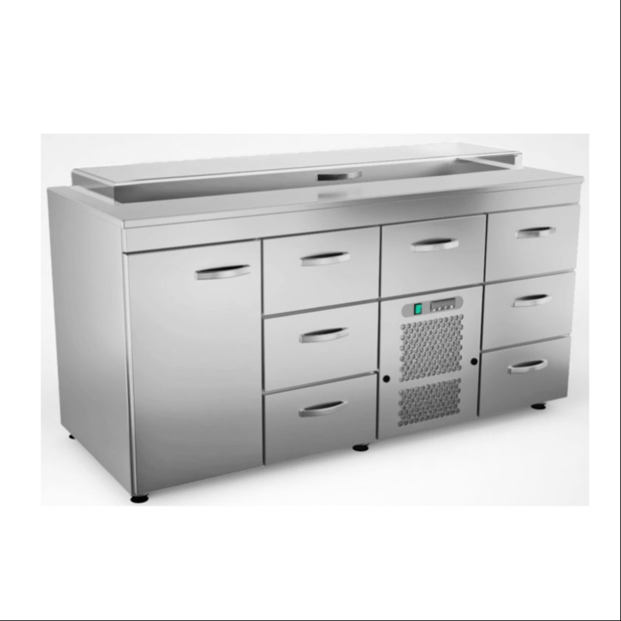 COOLING PREPARATION COUNTER WITH 1 DOOR + 7 DRAWERS
