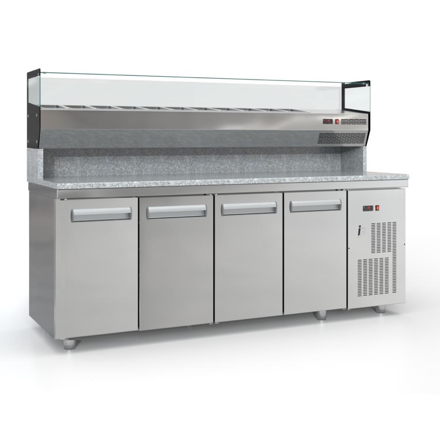 PIZZA PREPARATION COUNTER 4 x DOORS GN 1/1 + COLD DISPLAY 11x GN 1/4