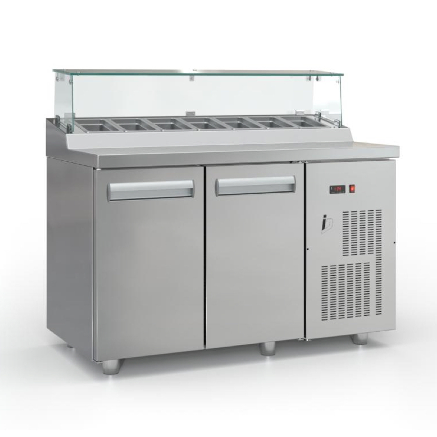 REFRIGERATED PREPARATION COUNTER 2 DOORS WITH COLDWELL 8 x GN 1/4