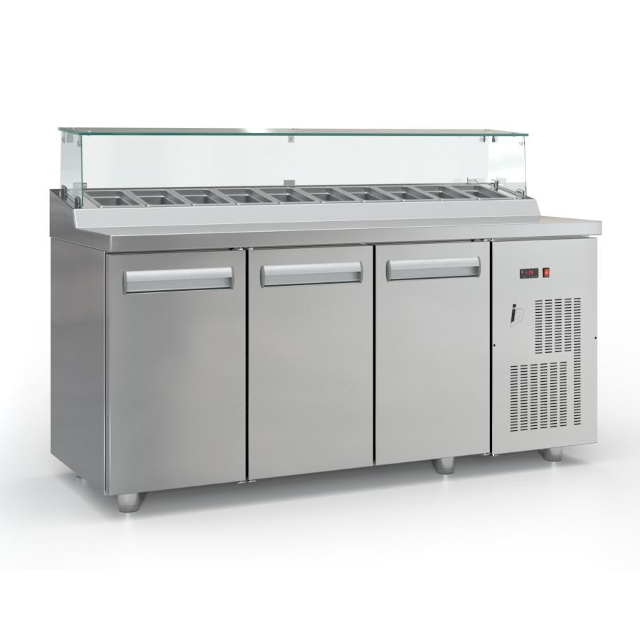 REFRIGERATED PREPARATION COUNTER + 3 DOORS + COLDWELL 10 x 1/4 GN