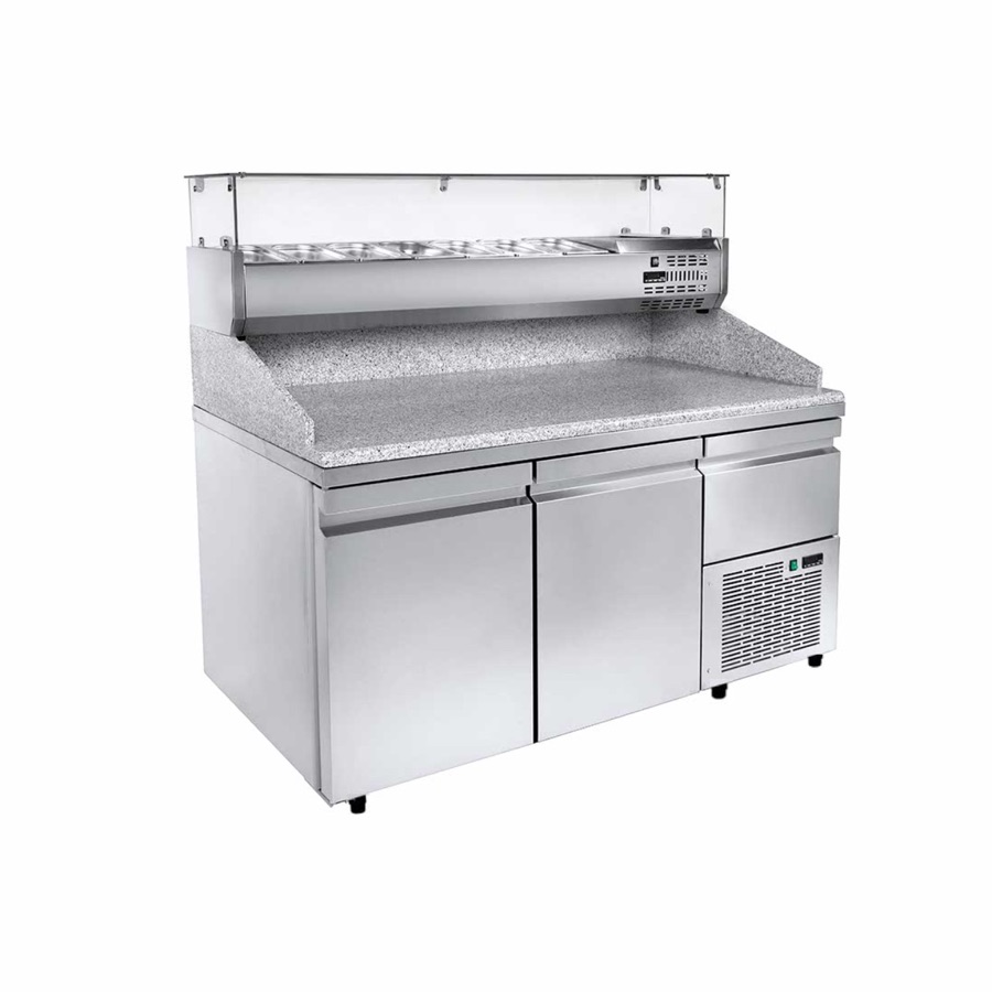 PIZZA PREPARATION COLD COUNTER 2 DOORS WITH DISPLAY 5 x GN 1/3