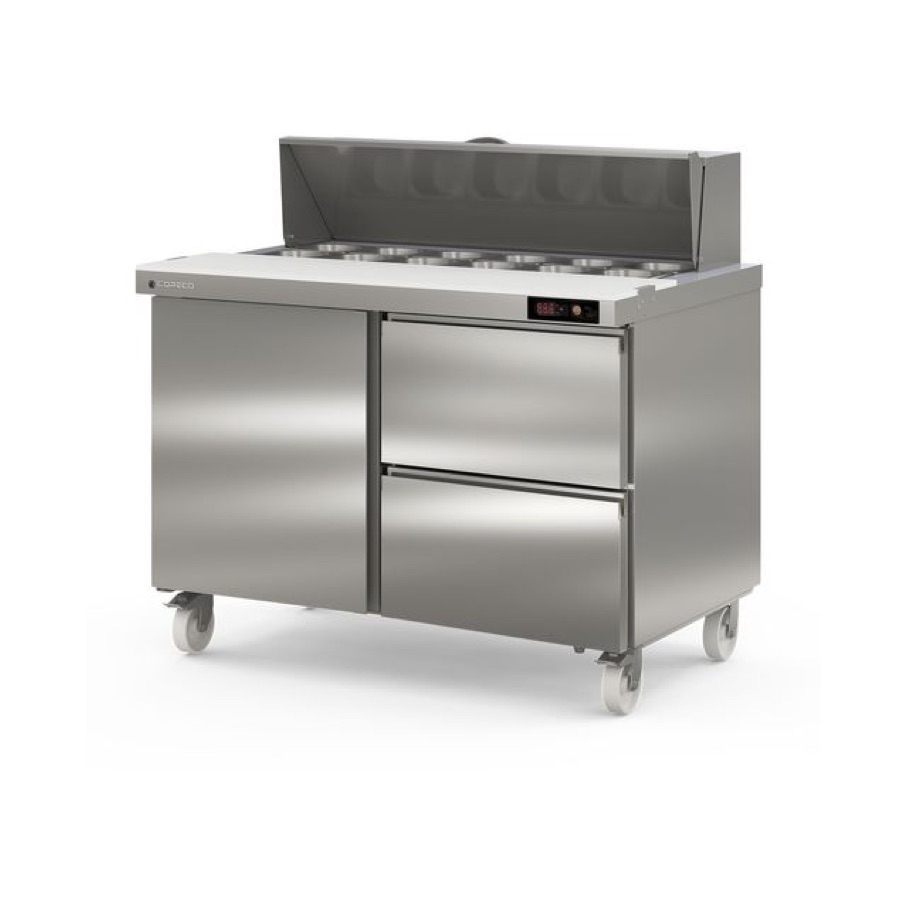 REFRIGERATED PREPARATION COUNTER  1 x DOOR + 2 DRAWERS + COLDWELL 12 x 1/6 GN