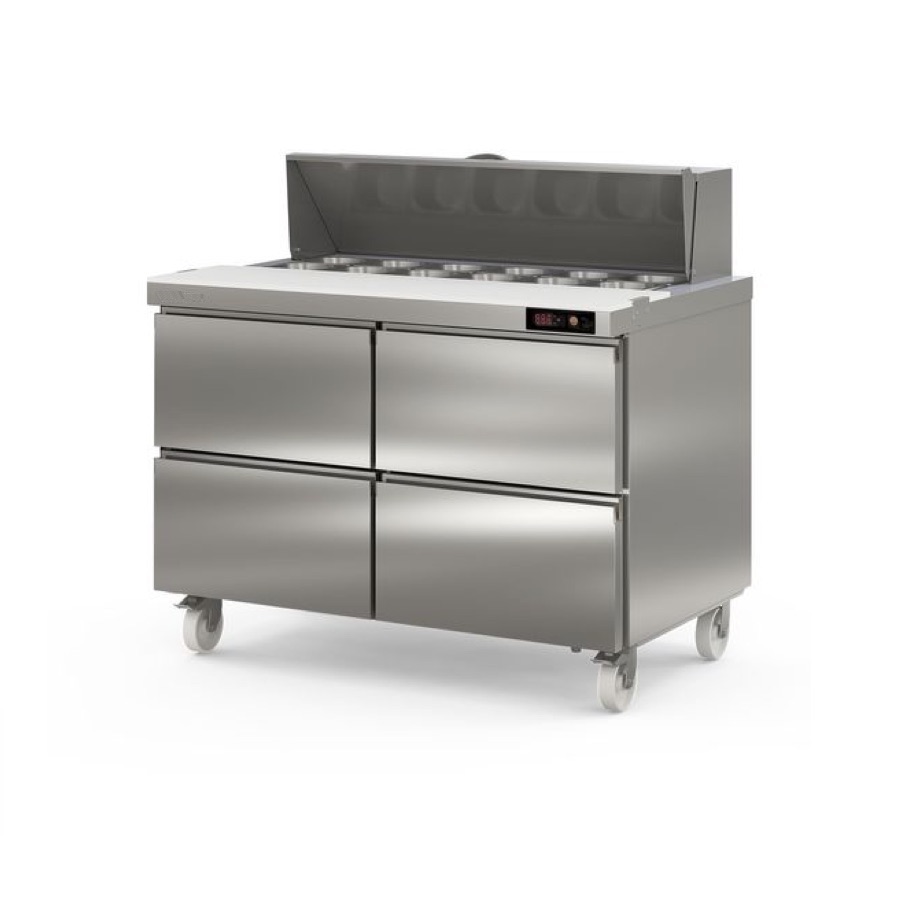 REFRIGERATED PREPARATION COUNTER WITH 4 DRAWERS & COLD WELL 18 x GN 1/6