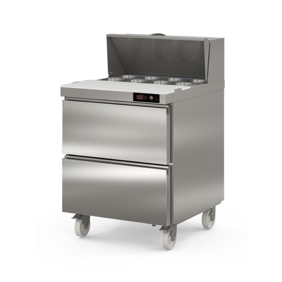 REFRIGERATED PREPARATION COUNTER WITH 2 DRAWERS + COLD WELL 12 x GN 1/6
