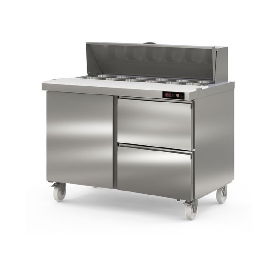 REFRIGERATED PREPARATION COUNTER  1 x DOOR + 2 DRAWERS + COLDWELL 18 x 1/6 GN
