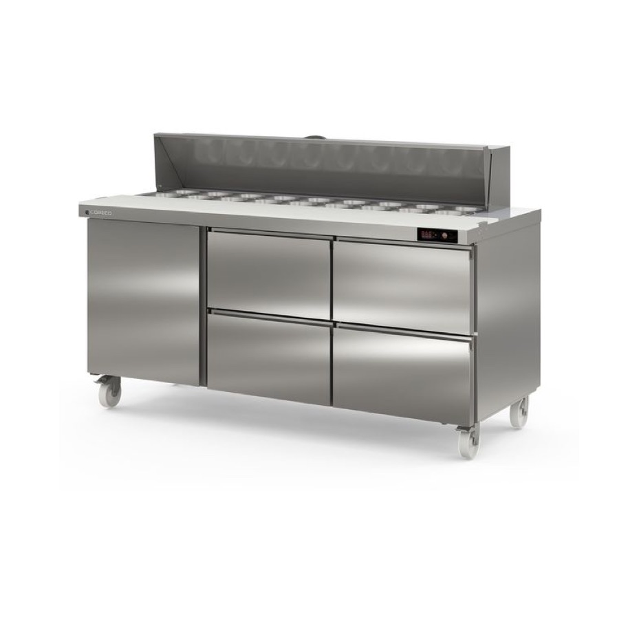 REFRIGERATED COOLING COUNTER 1 DOOR + 4 DRAWERS WITH COLD WELL