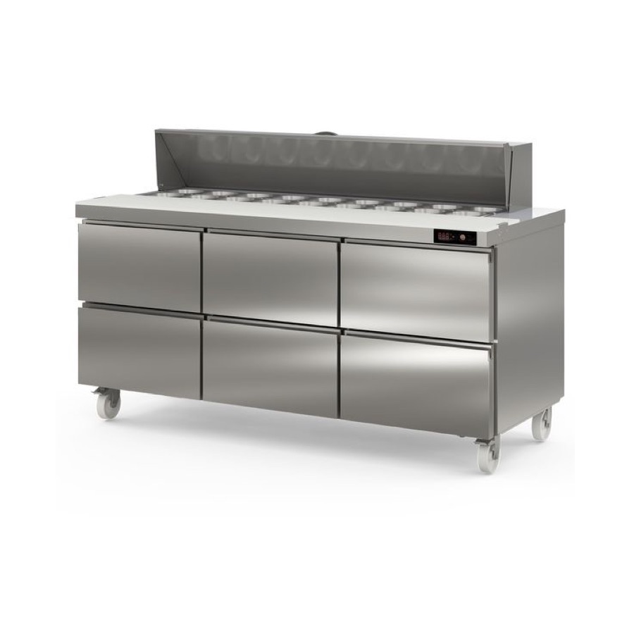REFRIGERATED PREPARATION COUNTER 6 DRAWERS WITH COLD WELL GN 1/6