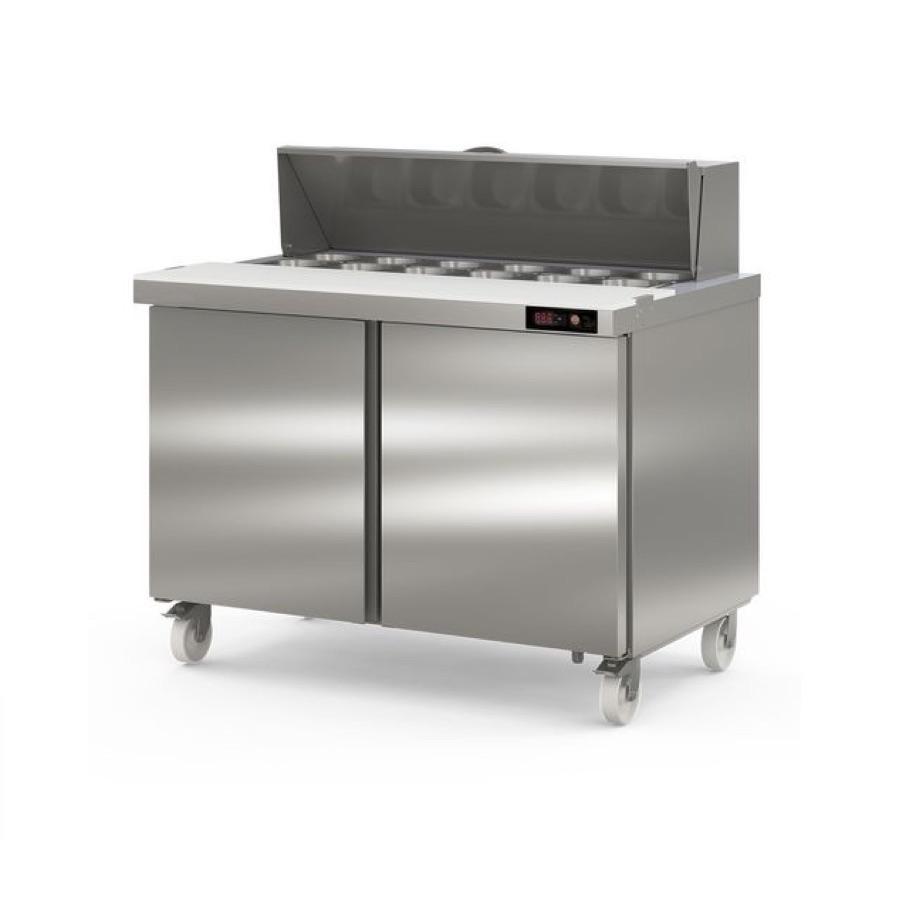 REFRIGERATED PREPARATION COUNTER 2 DOORS & COLD WELL 12 x GN 1/6