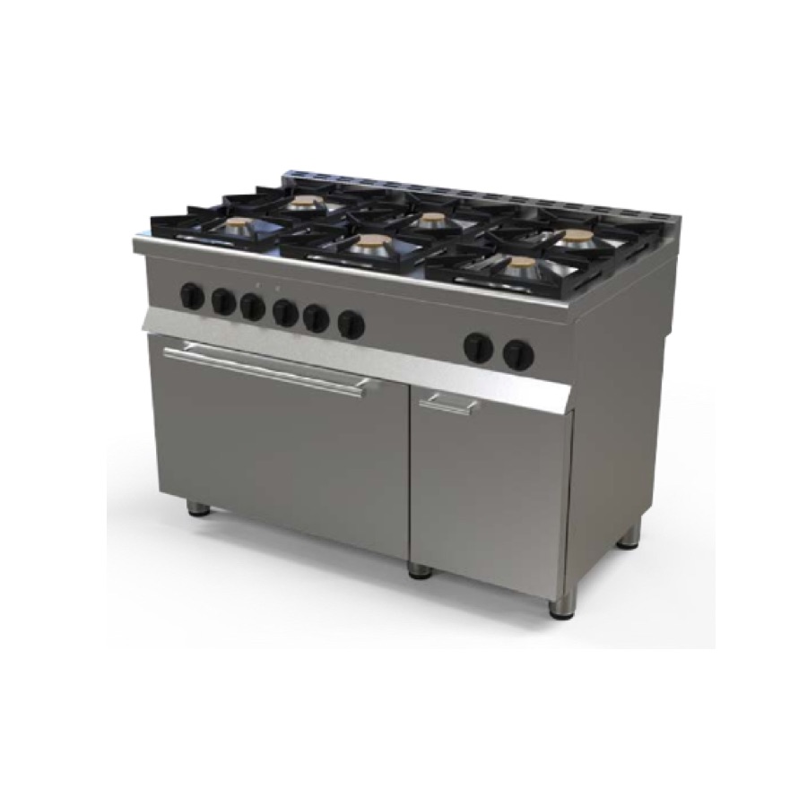 GAS RANGE WITH 6 BURNERS AND ELECTRIC OVEN GN 2/1