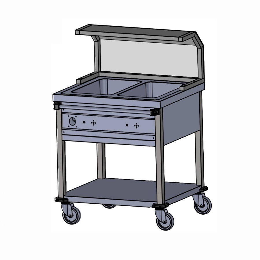 HEATED BAIN MARIE TROLLEY 2 GN 1/1 WITH SNEEZE GUARD