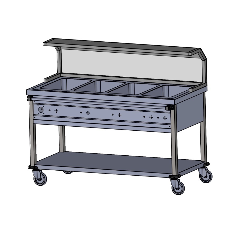 HEATED BAIN MARIE TROLLEY 4 GN 1/1 WITH SNEEZE GUARD