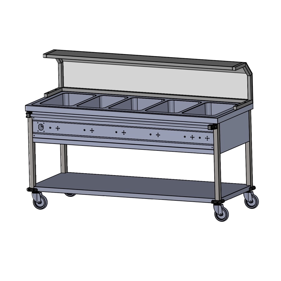 HEATED BAIN MARIE TROLLEY 5 GN 1/1 WITH SNEEZE GUARD