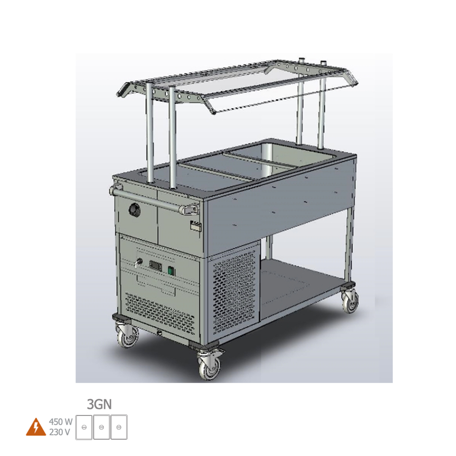 REFRIGERATED BAINMARIE BUFFET TROLLEY WITH SNEEZE GUARD