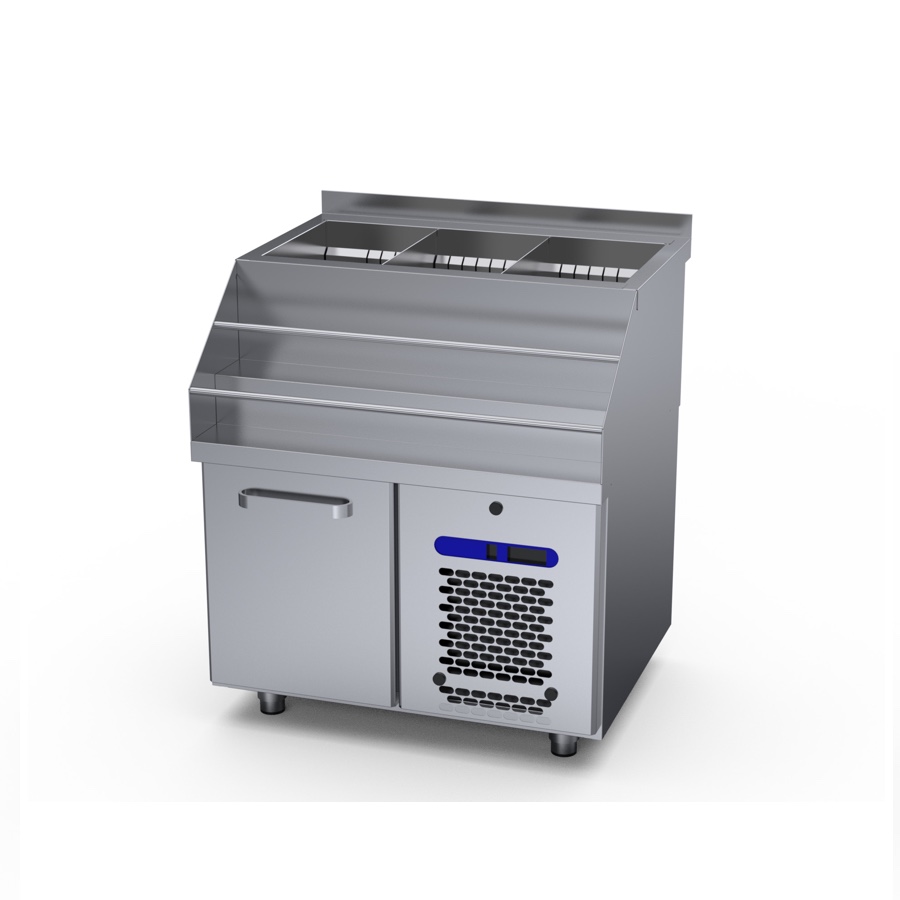 REFRIGERATED BAR COUNTER WITH ICE WELL & BOTTLES BASKET 800mm