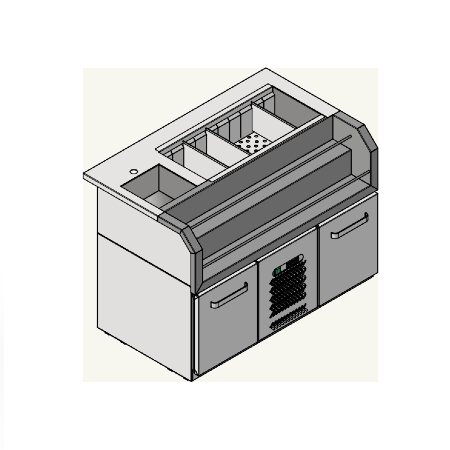 REFRIGERATED BAR COUNTER WITH ICE WELL + SINK + BOTTLES BASKET 1200mm