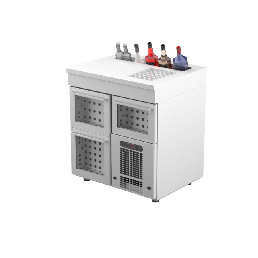 REFRIGERATED BAR COUNTER WITH ICE WELL & BOTTLES HOLDER,  800mm