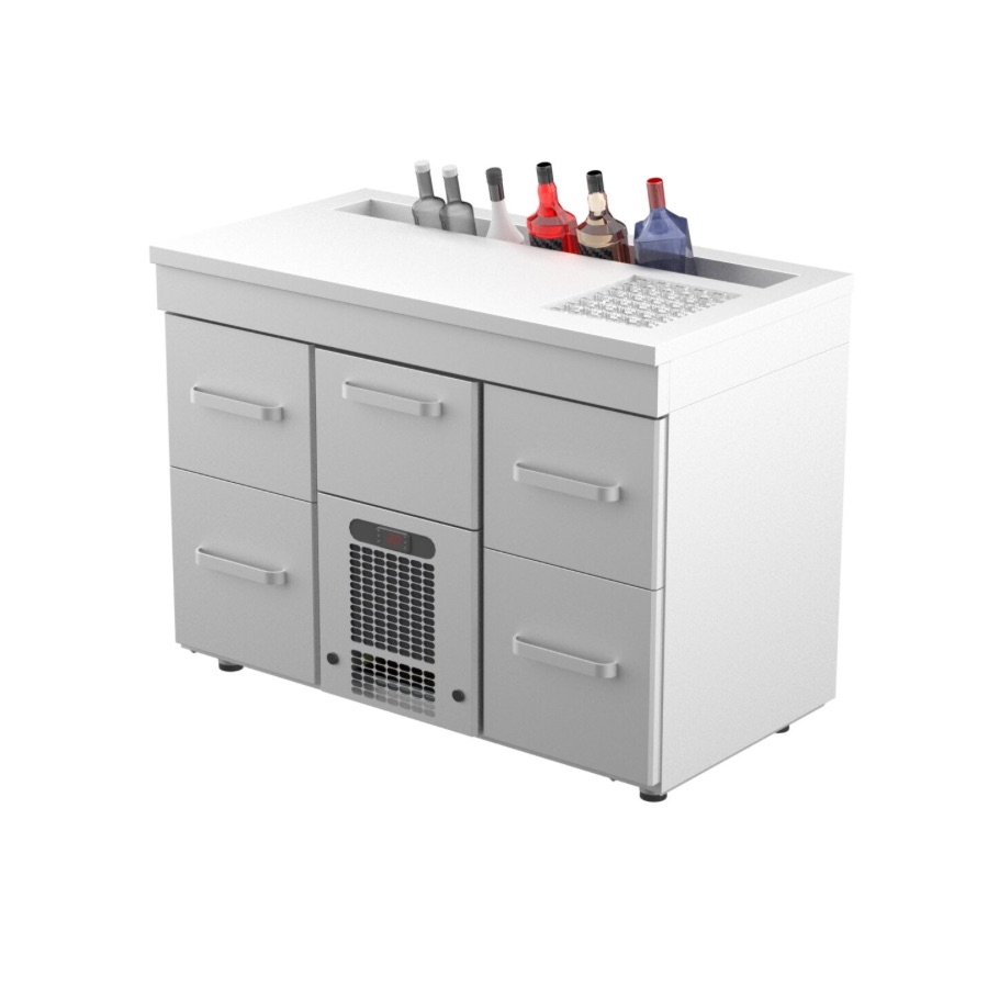 REFRIGERATED BAR COUNTER WITH ICE WELL & BOTTLES HOLDER 1200mm