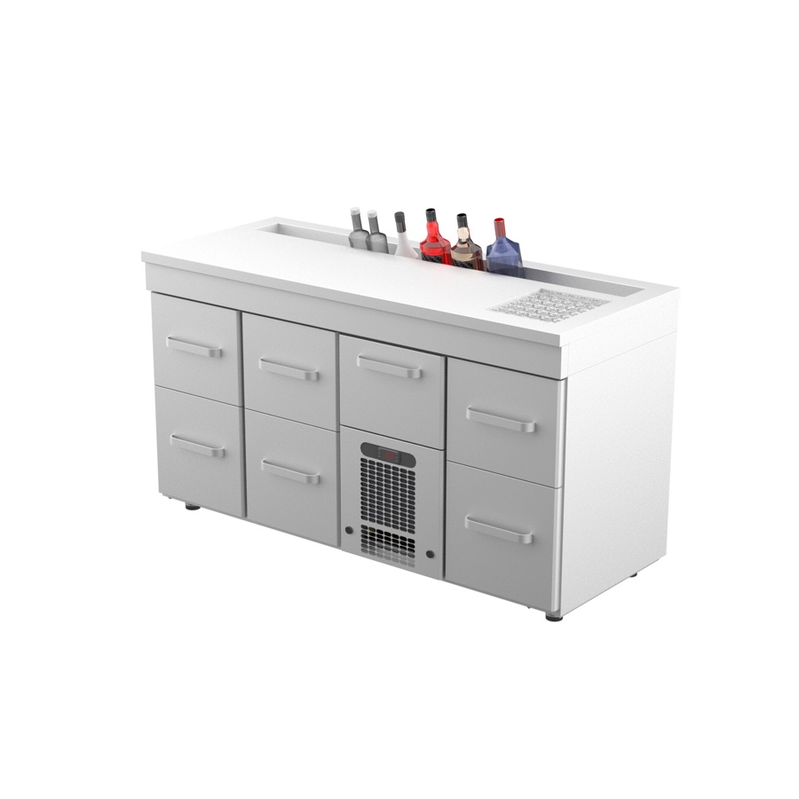 REFRIGERATED BAR COUNTER WITH ICE WELL & BOTTLES HOLDER 1600mm