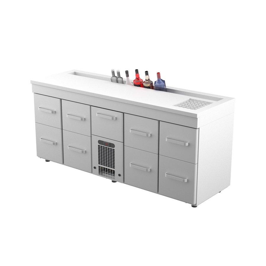 REFRIGERATED BAR COUNTER WITH ICE WELL & BOTTLES HOLDER 2000mm