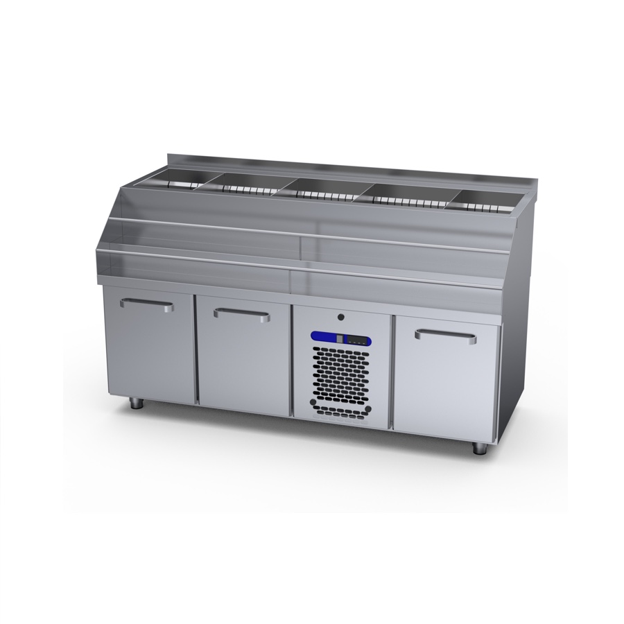 REFRIGERATED BAR COUNTER WITH ICE WELL & BOTTLES BASKET 1600mm