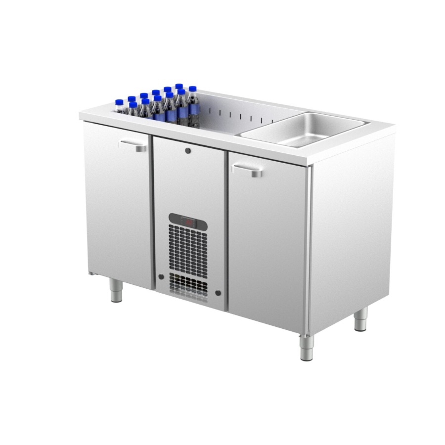 COOLING COUNTER WITH 2 DOORS + COLD WELL 3 x GN 1/1