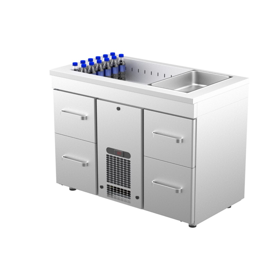 COOLING COUNTER WITH 4 DRAWERS + COLD WELL 3 x GN 1/1