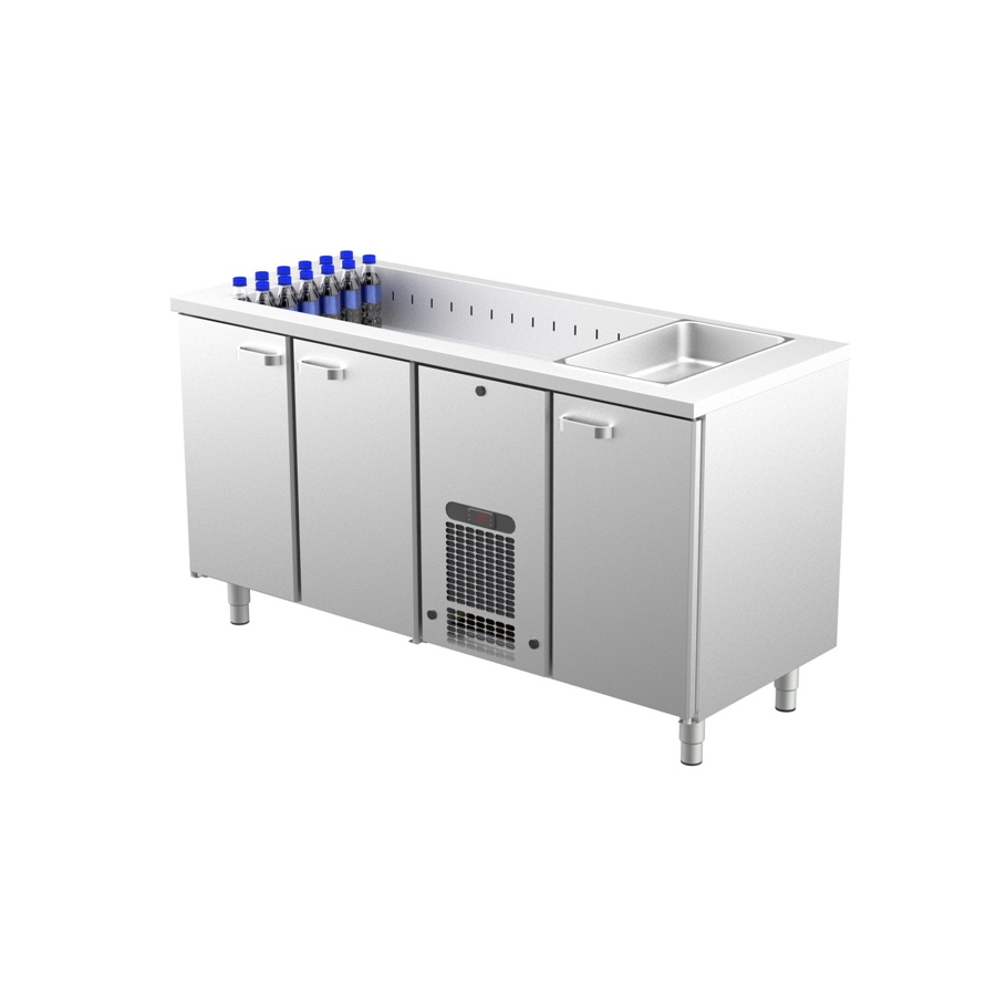 COOLING COUNTER WITH 3 DOORS + COLD WELL 4 x GN 1/1