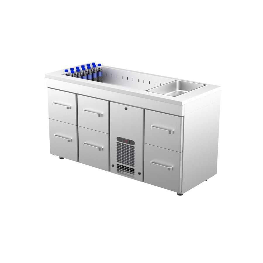 COOLING COUNTER WITH 6 DRAWERS + COLD WELL 4 x GN 1/1