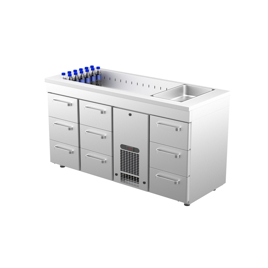 COOLING COUNTER WITH 9 DRAWERS + COLD WELL 4 x GN 1/1