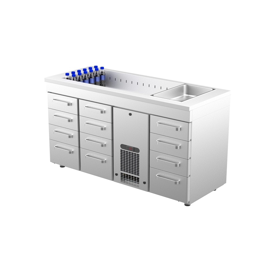 COOLING COUNTER WITH 12 DRAWERS + COLD WELL 4 x GN 1/1