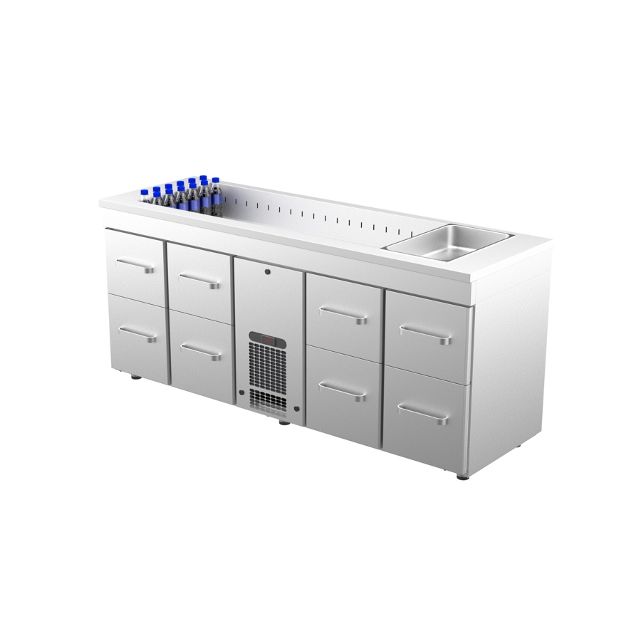 COOLING COUNTER WITH 8 DRAWERS + COLD WELL 5 x GN 1/1