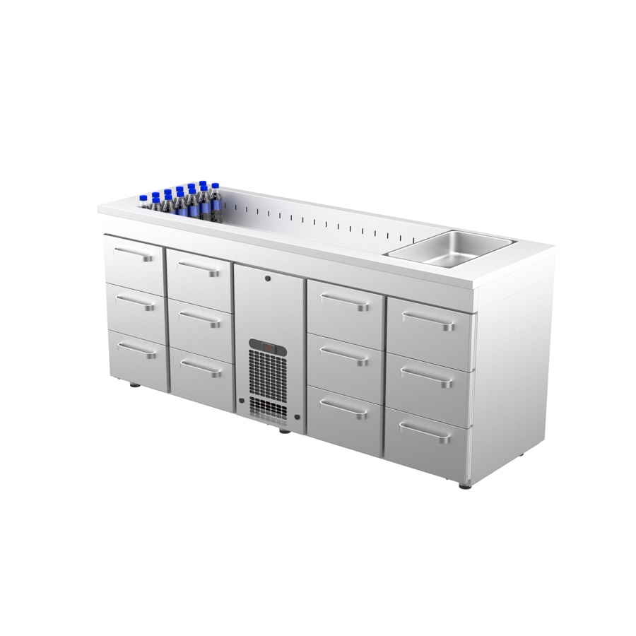COOLING COUNTER WITH 12 DRAWERS + COLD WELL 5 x GN 1/1