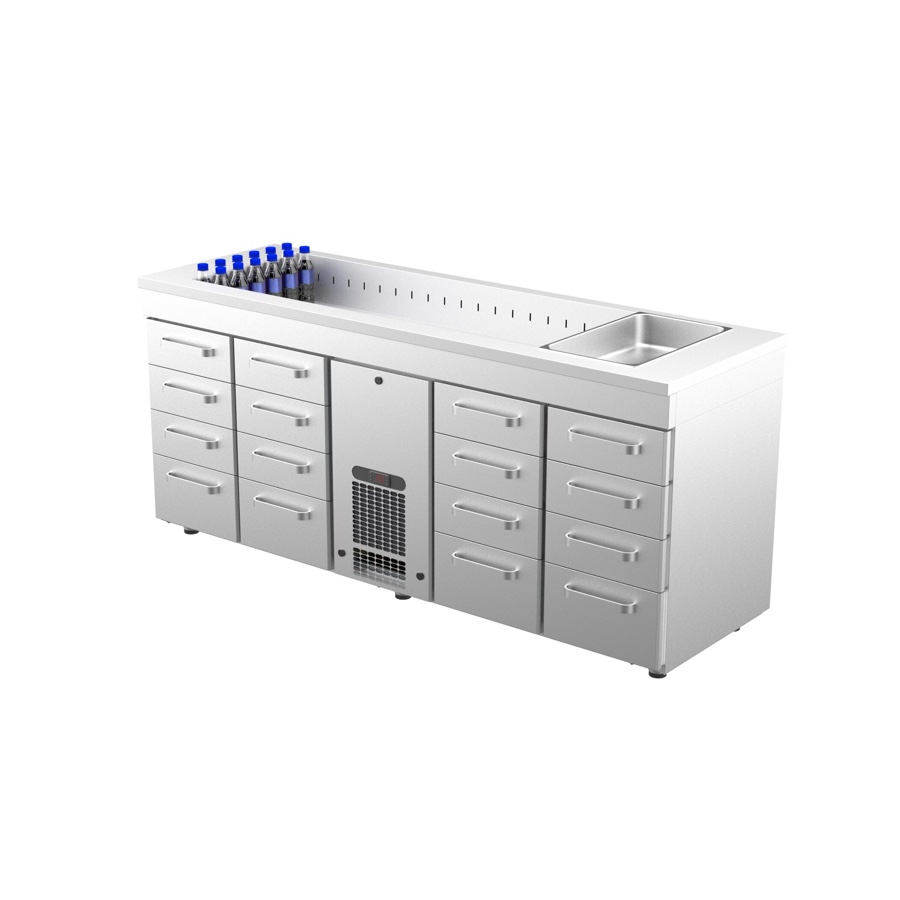 COOLING COUNTER WITH 16 DRAWERS + COLD WELL 5 x GN 1/1