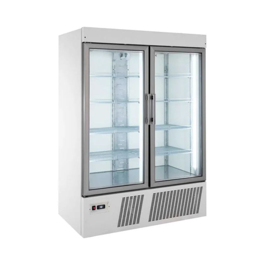 WHITE REFRIGERATED CABINET WITH 2 GLASS DOORS
