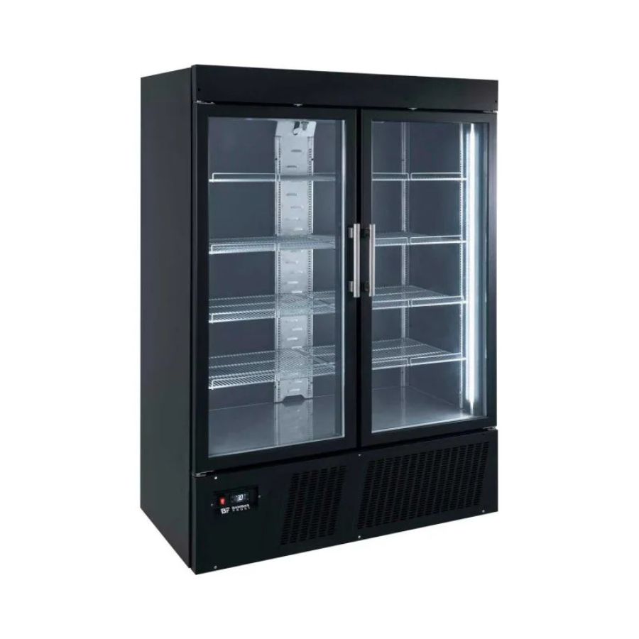 BLACK REFRIGERATED CABINET WITH 2 GLASS DOORS