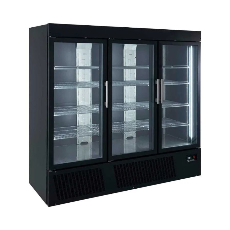 BLACK FREEZER CABINET WITH 3 GLASS DOORS