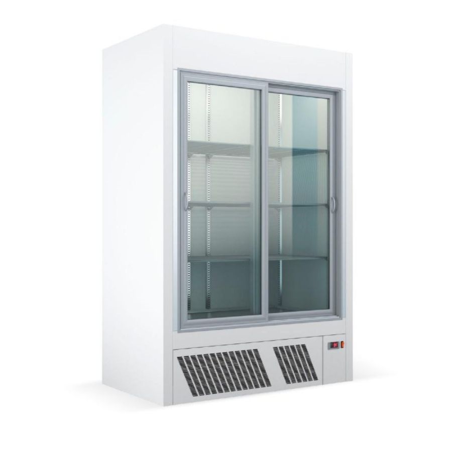 WHITE REFRIGERATED CABINET WITH SLIDING GLASS DOORS