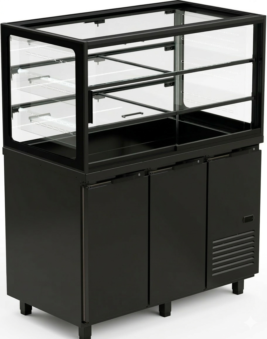 BLACK SELF SERVICE DISPLAY WITH FLAP DOORS 1200mm