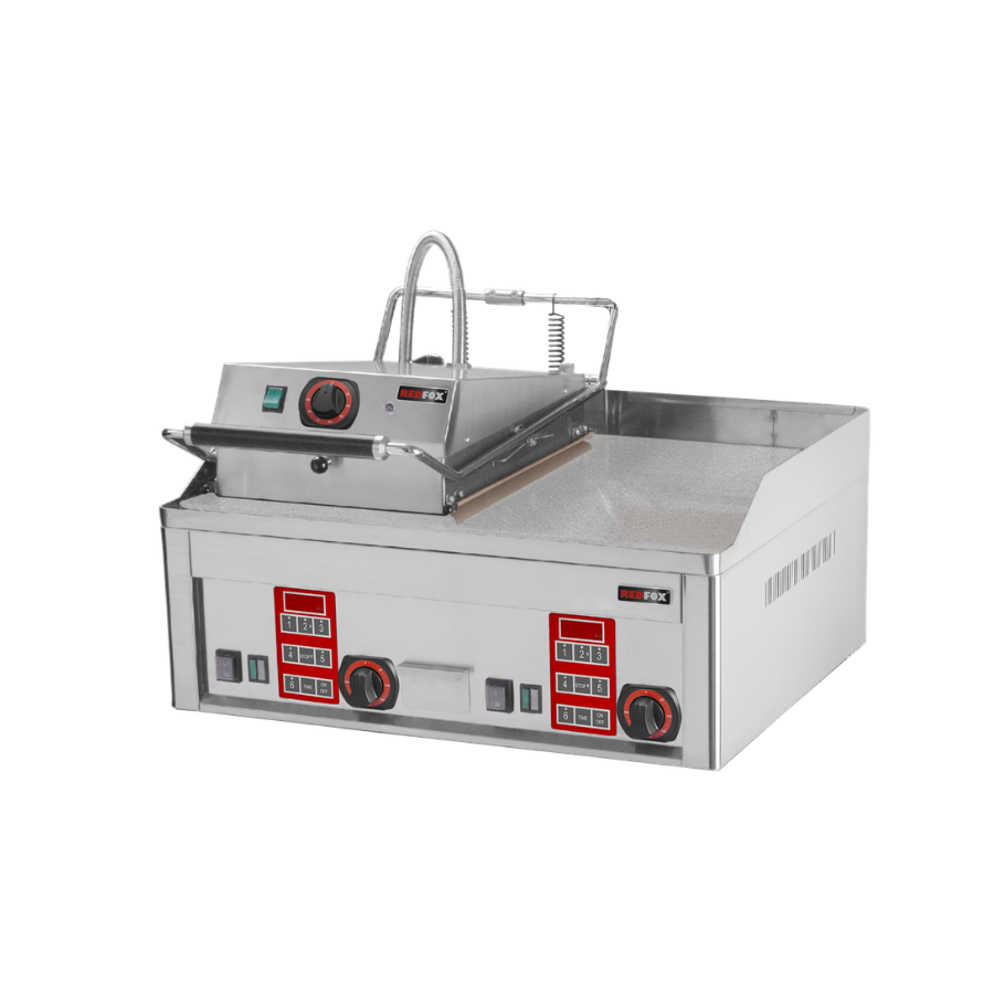 STEAK GRILL ELECTRIC WITH DIGITAL TIMER AND TOP CONTACT PLATE 65X48 TABLE | REDFOX - FTHC 60 ED + KD 30 T