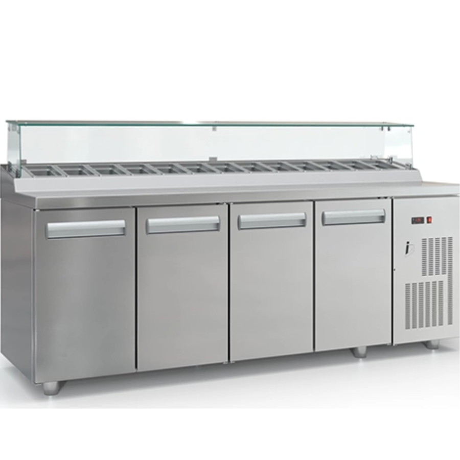 REFRIGERATED SALAD BAR, FOR GN 1/4, 4 DOORS, MOTOR ON