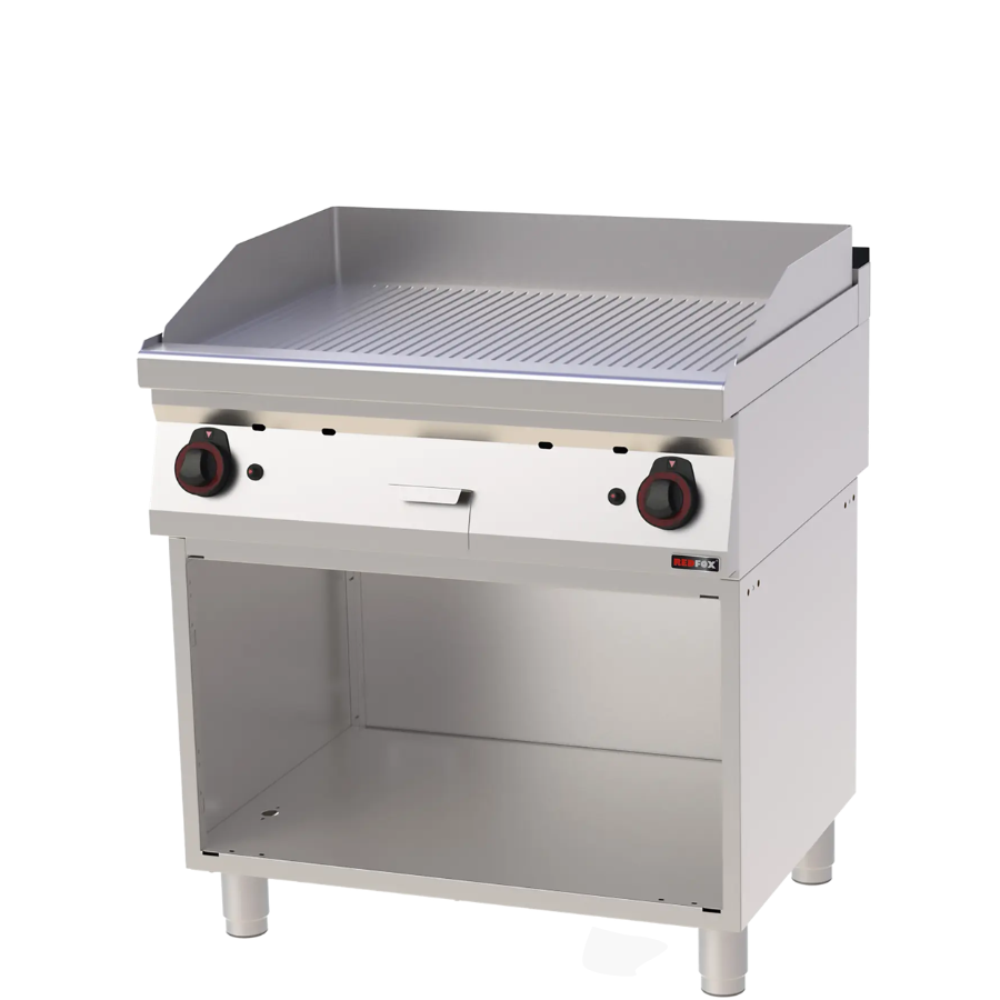 FRY-TOP GRIDDLE PLATE 80X51 GAS CHROMED GROOVED ON OPEN CABINET