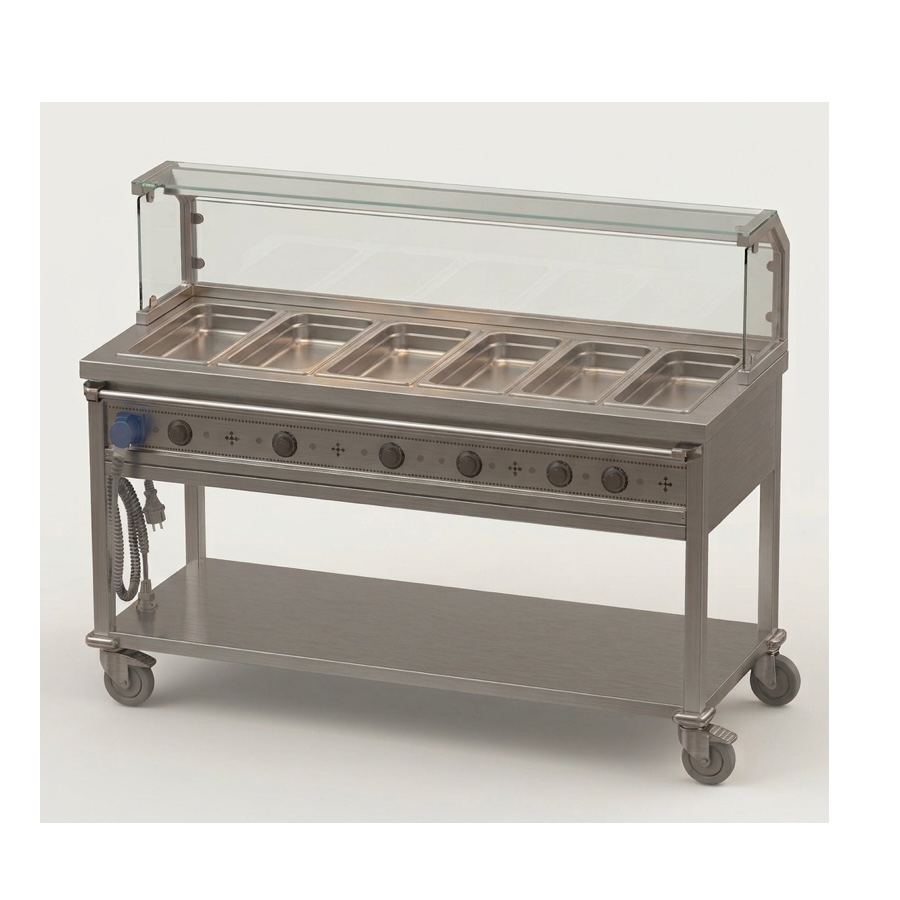 HEATED BAINMARIE TROLLEY 6 GN 1/1 WITH SNEEZE GUARD