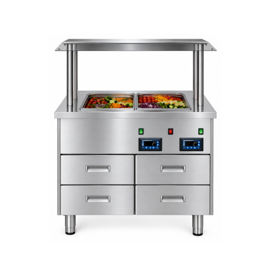 HEATED BAIN-MARIE WITH 4 DRAWERS 126 × 65 × 90 cm