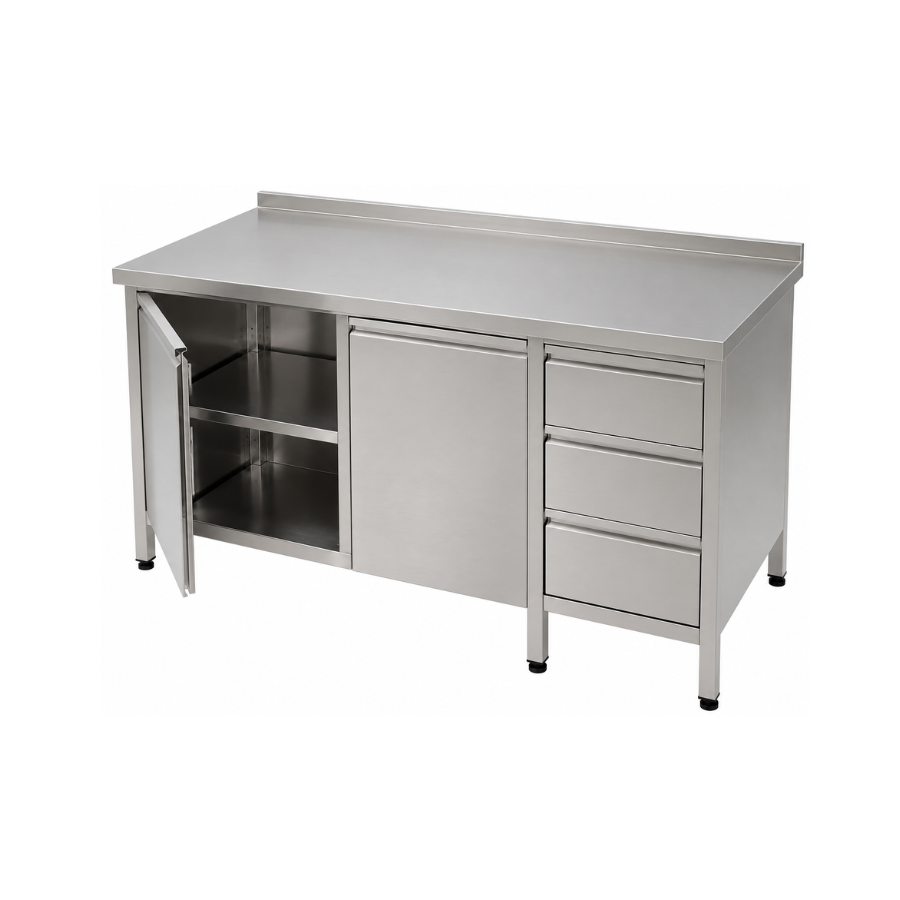 STAINLESS STEEL CUPBOARD WITH DRAWERS 110 × 80 × 90 cm